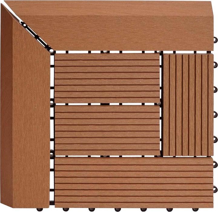 Image du produit Swisshandel24 Carrelage d'angle WPC Rhone + Finition, Terrasse aspect bois, 30x30cm Premium Corner, teck décalé (1 x, 30 x 30 cm)