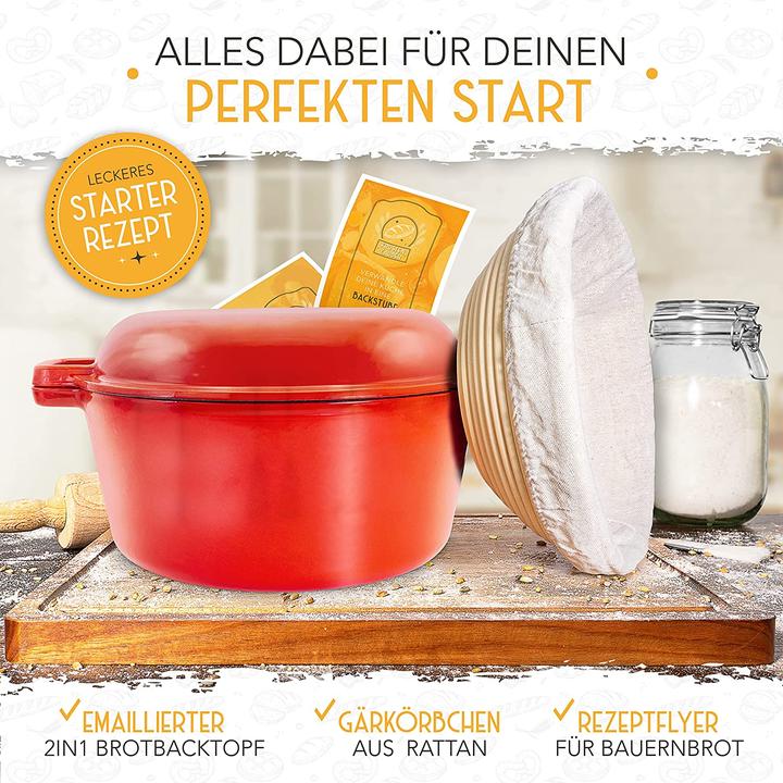 Immagine prodotto Krustenzauber Pentola in ghisa per cuocere il pane 2in1 Smalto Rosso