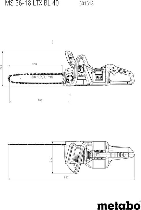Produktbild Metabo MS 36-18 LTX BL 40 (Akku Kettensäge)