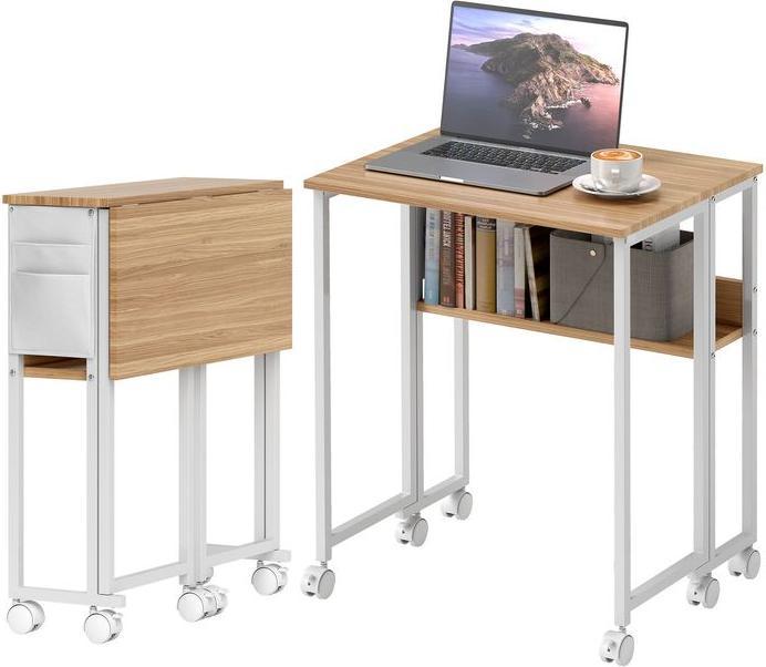 Swisshandel24 Faltbarer Schreibtisch, zum Beistelltisch umwandelbar, offenes Regal, Natur (63 x 50 x 75 cm)