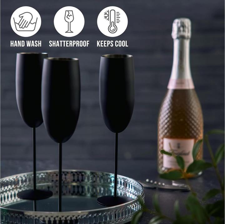 Produktbild Oak & Steel Edelstahl Sektgläser Flute Schwarz Matt 2er-Set (28.50 cl, 2 Gläser, Sektgläser)