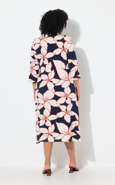 Actual product image Ulla Popken Flower Print 3/4 Sleeve Wrap Look Midi Dress (58)