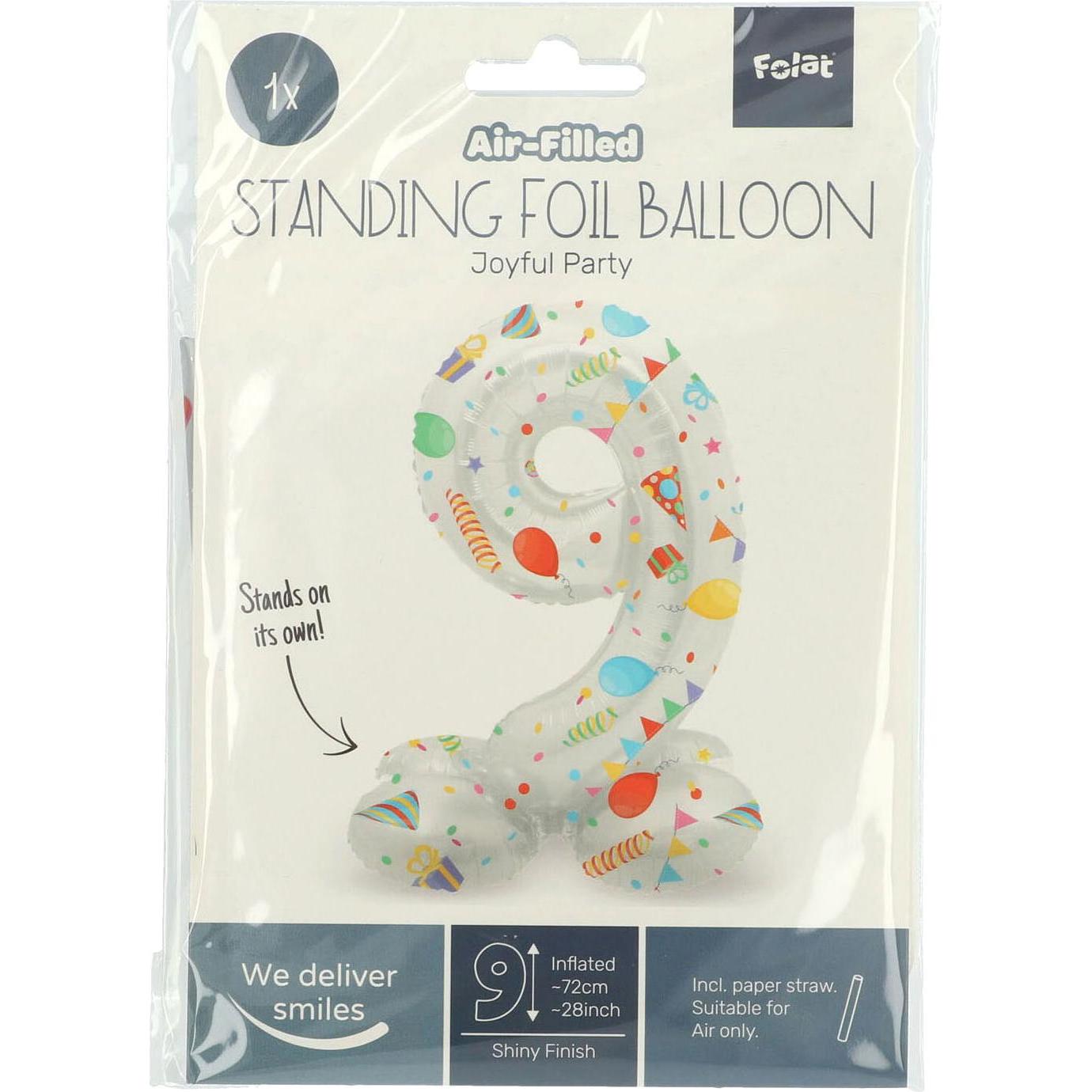 Thumbnail - Folat Stehender Folienballon Joyful Party Nummer 9 -72cm