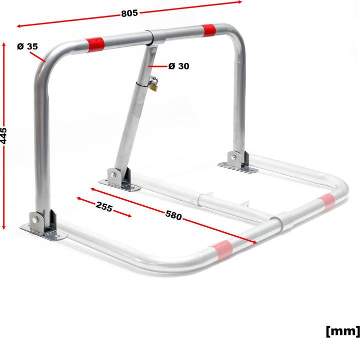 Produktbild Wiltec Parkplatzbügel klappbar 43x80cm Schloss Parkpfosten Sperrbügel Stahl