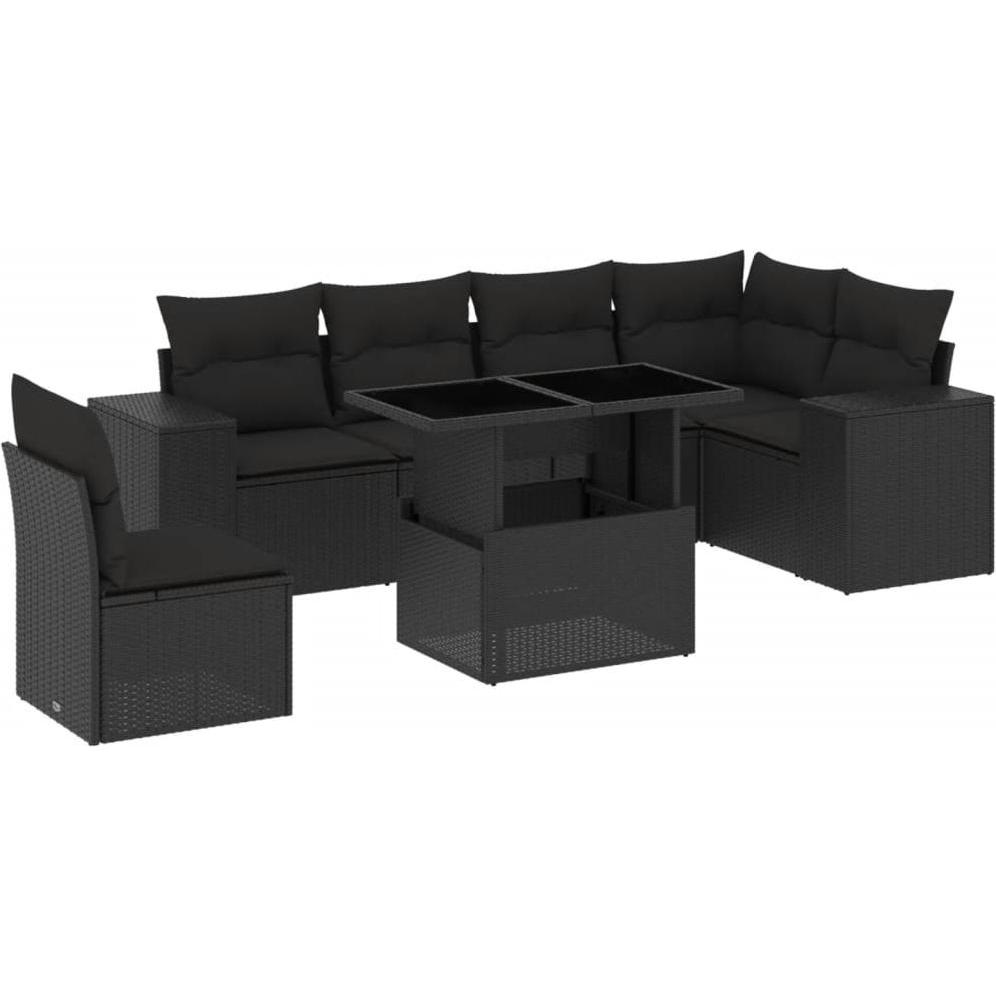 VidaXL, Gartenlounge, Gartenmöbel Sofa Garnitur Sitzgruppe Lounge 7-tlg. Schwarz Poly Rattan