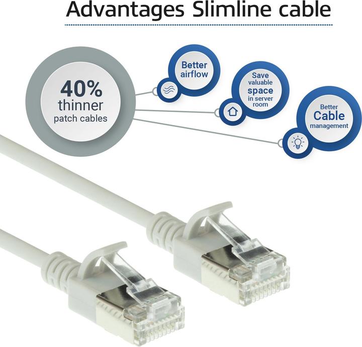 Produktbild ACT Grey 2 meter LSZH U/FTP CAT6A datacenter slimline patch cable snagless with RJ45 connectors (U/FTP, CAT6a, 2 m)