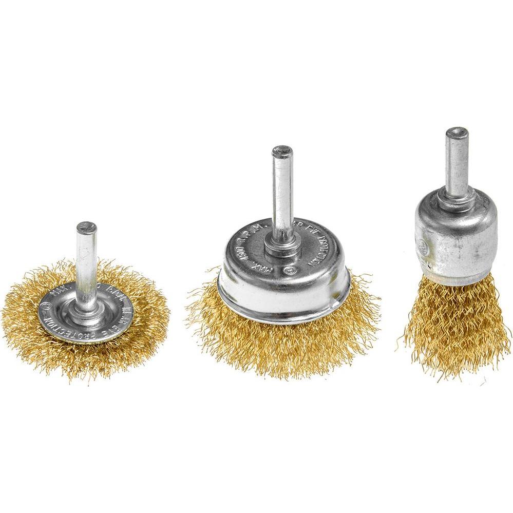 Graphite, Abrasivi, Drahtbürsten, gewellter Draht, vermessingt, 25, 37, 50 mm, 3 St., Schaft 6 mm