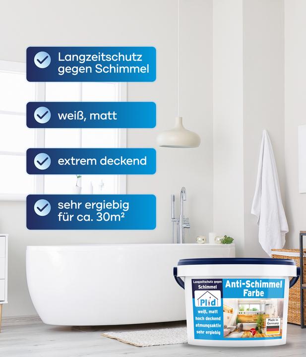 Produktbild Plid Anti-Schimmelfarbe 5l + Anstreichset, für ca. 30m² / Schimmelschutzfarbe (Weiss, 5 l)