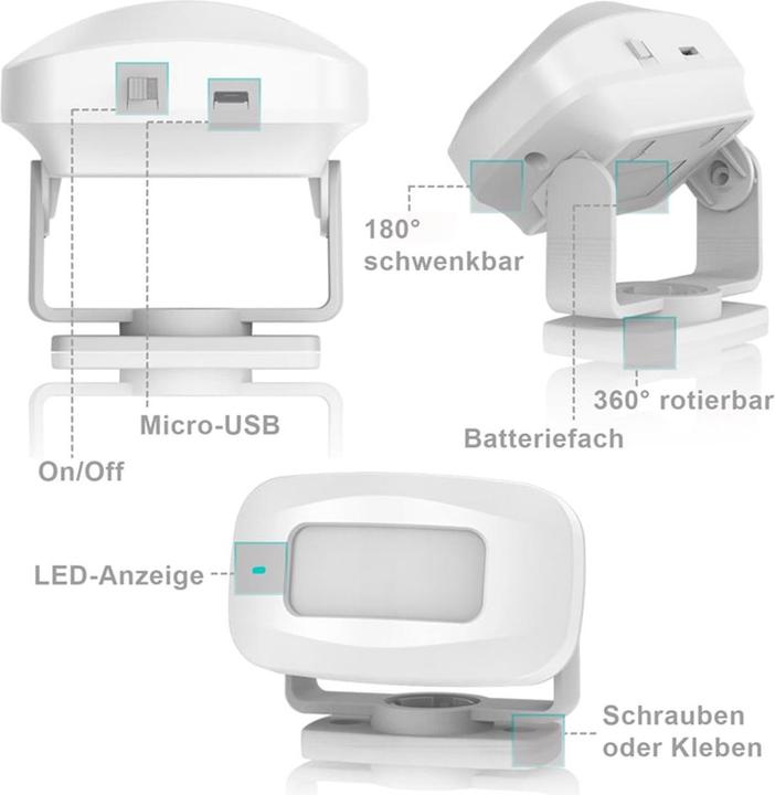 Produktbild Eaxus Drahtlose Türklingel & Durchgangsmelder (Funk, Kabellos, PIR)