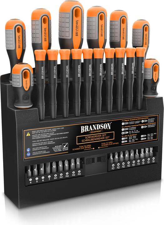 Produktbild Brandson Schraubendreher Set 36-teilig, magnetisch, 18 Bits + Bithalter, Schlitz, Kreuzschlitz, Feinmechanik (Phillipps-Kreuzschlitz (PH), Pin-torx, Pozidriv-Kreuzschlitz (PZ), Schlitz)