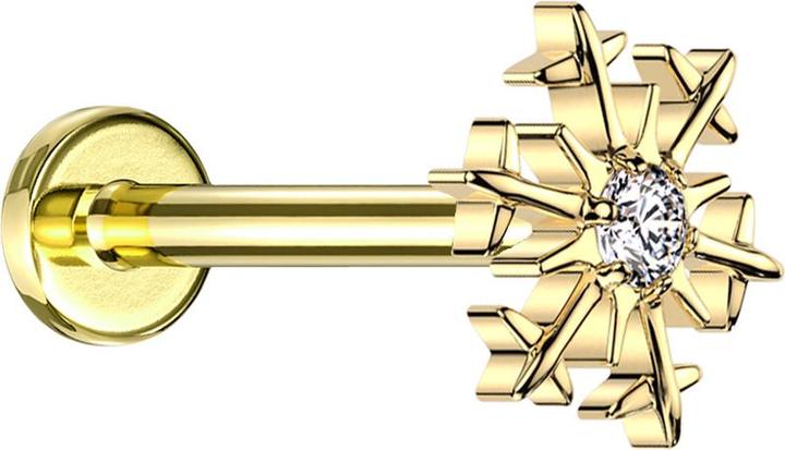 Image du produit Star Piercing Micro Labret femelle doré flocon de neige doré quatre cristaux argentés (Titane, sans laiton)