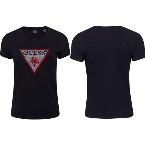 Guess, Donne, Maglietta, Damen T-Shirt Mit Dreieck-Strass, (S)