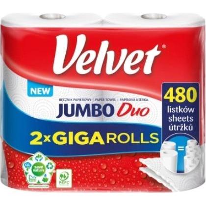 Velvet Samt -Jumbo -Duo Papiertücher, 2 Walzen, Haushaltspapier