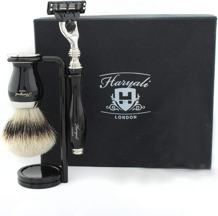 Produktbild ‎Haryali London 3-teiliges Rasierset mit 3-Kanten-Rasiermesser & Pinsel