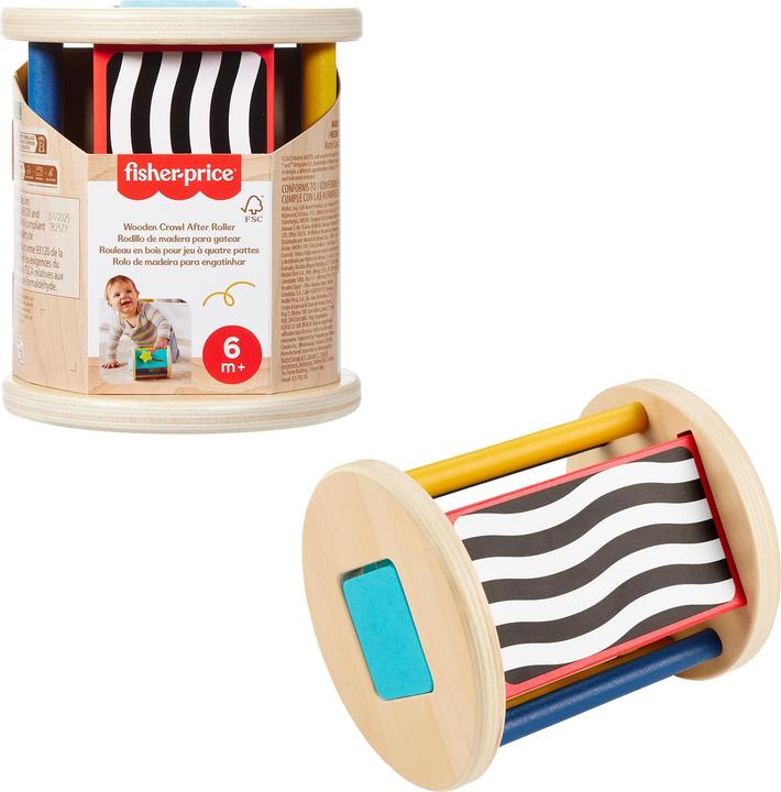 Fisher-Price Wooden Crawl After Roller Baby Activity Toy for Sensory & Motor Skills Development