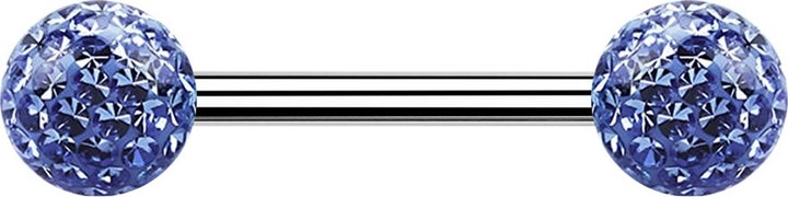Produktbild Star Piercing Barbell silber mit zwei Kristall Kugeln hellblau Epoxy Schutzschicht (Chirurgenstahl 316L, ohne Messing)