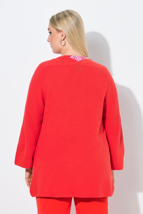 Produktbild Ulla Popken Strickjacke, A-Linie, offene Form, V-Ausschnitt, 3/4-Arm (58)