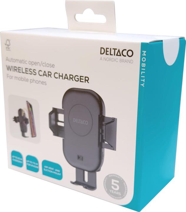 Productafbeelding Deltaco Wireless car charger | 15 W | automatic open and close | dual mounts | black