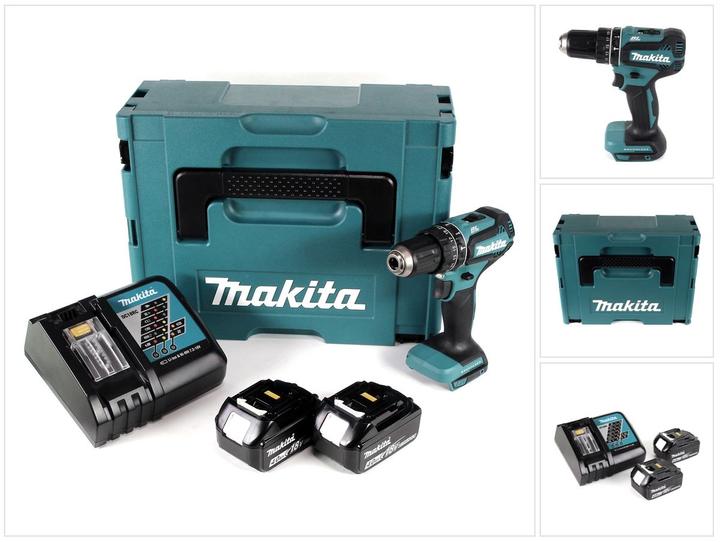 Produktbild Makita DHP 485 RMJ 18 V Li-Ion Akku Schlagbohrschrauber im Makpac + 2 x 4,0 Ah Akku + Ladegerät (Akkubetrieb)