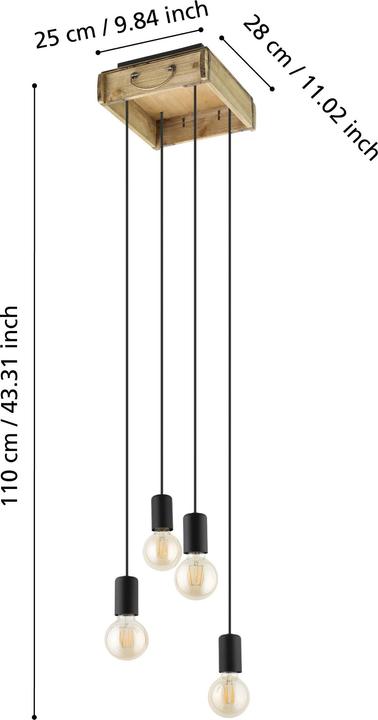 Actual product image EGLO Pendant lamp WOOTTON 4x E27 Brown / Black (E27)