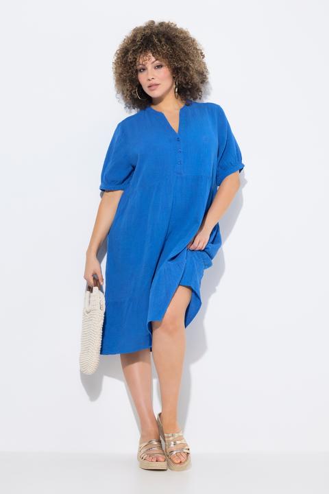 Image du produit Ulla Popken Robe en mousseline, col tunisien et manches courtes, coupe évasée (60)