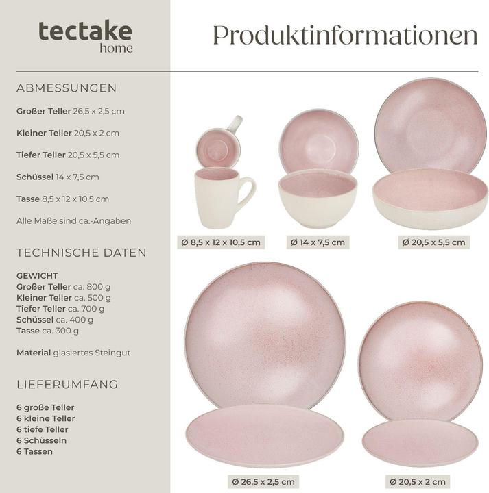 Actual product image tectake Mare tableware set in stoneware, for 6 people (30 pcs.)