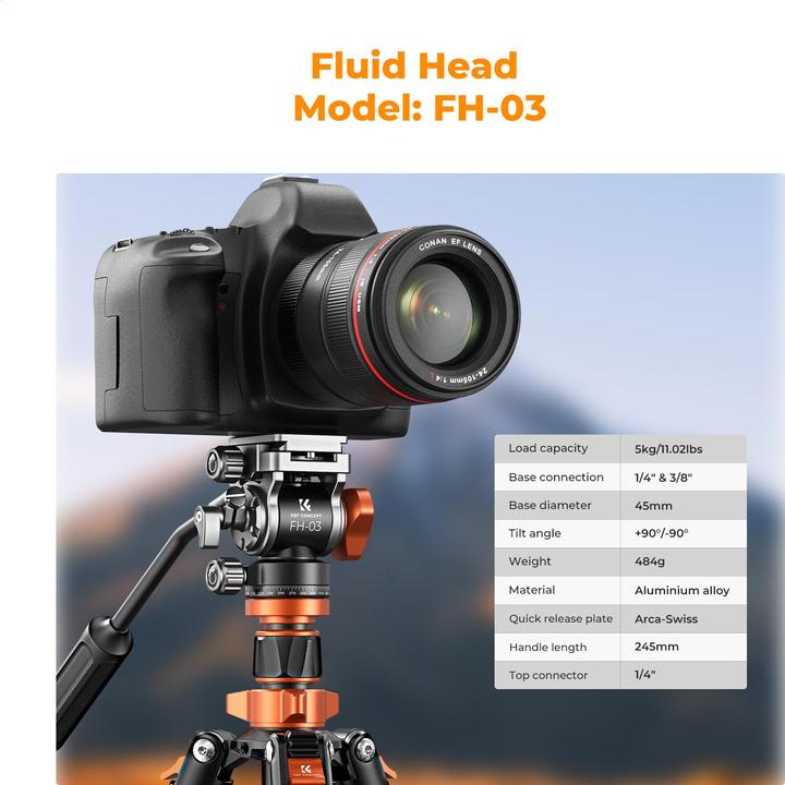 Produktbild K&F Concept K234A7+FH-03 Magnesium Aluminum Alloy Tripod (Metall)