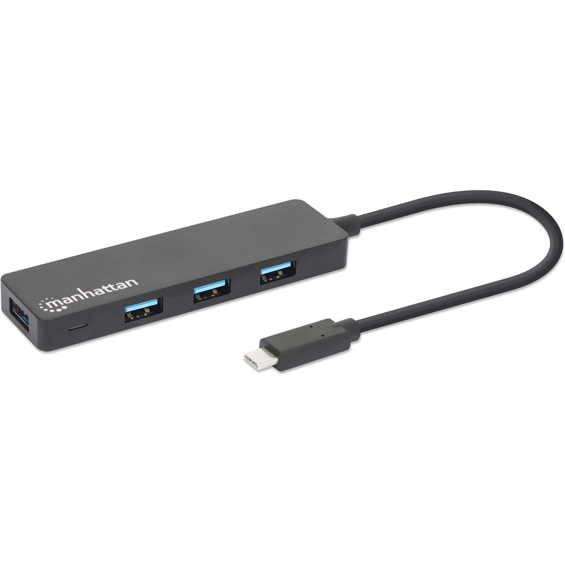 Manhattan 164924 (USB-C, 4 Ports), Dockingstation + USB Hub, Schwarz