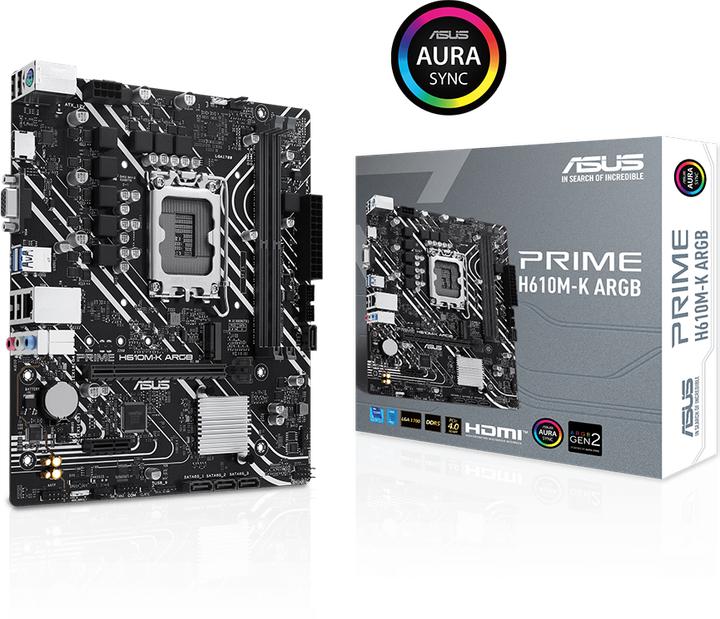 Immagine prodotto ASUS MB PRIME -K ARGB Intel,1700,DDR5,mATX (LGA 1700, Intel H610, mATX)