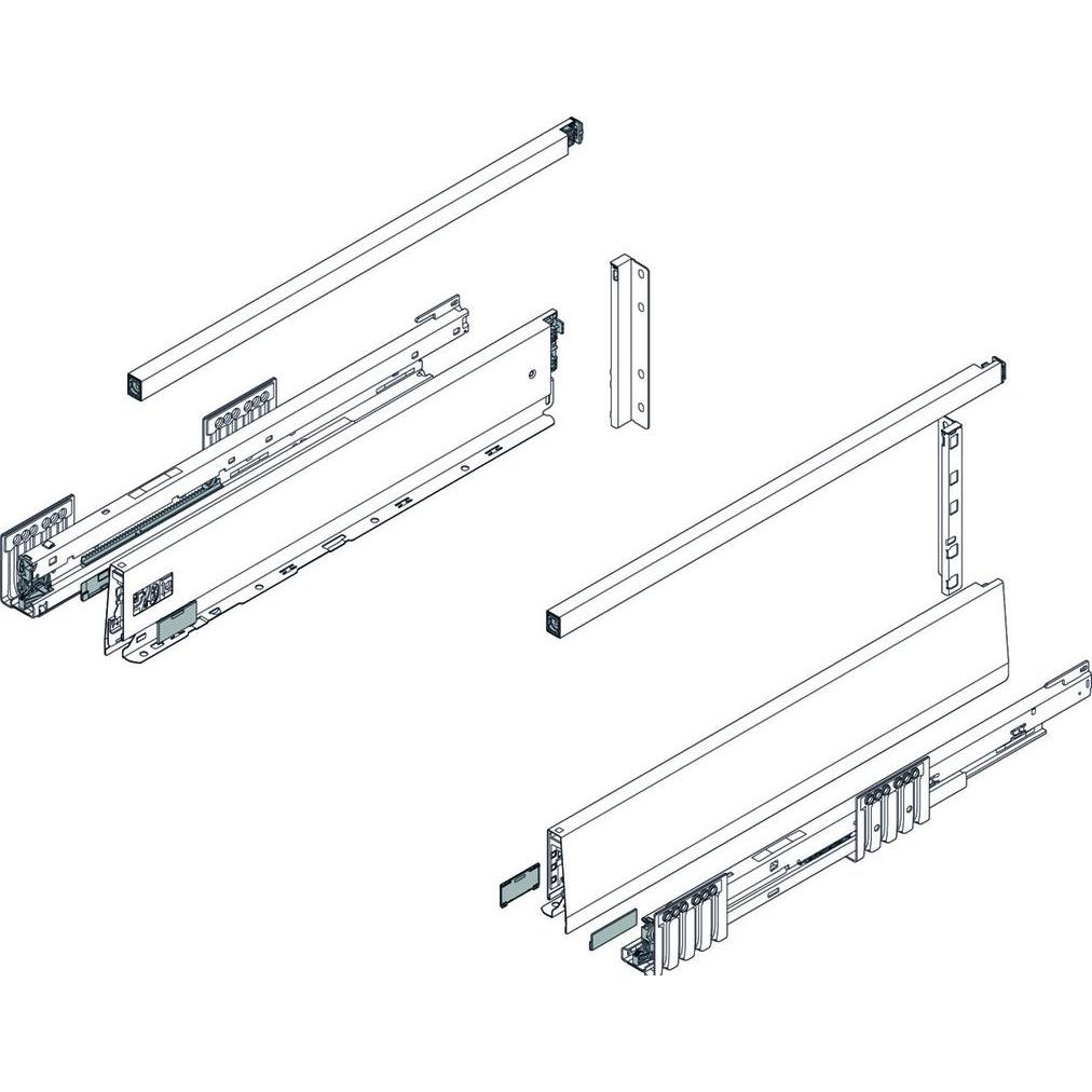 Blum, Schubladenauszüge, Frontschubkasten Komplett-Set Merivobox M/E, mit Reling, mit Korp