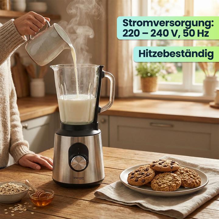 Actual product image Ideoon Edelstahl Power Standmixer mit 1,5 l Glasbehälter, Küchenmixer, 1.000 W (1000 W)