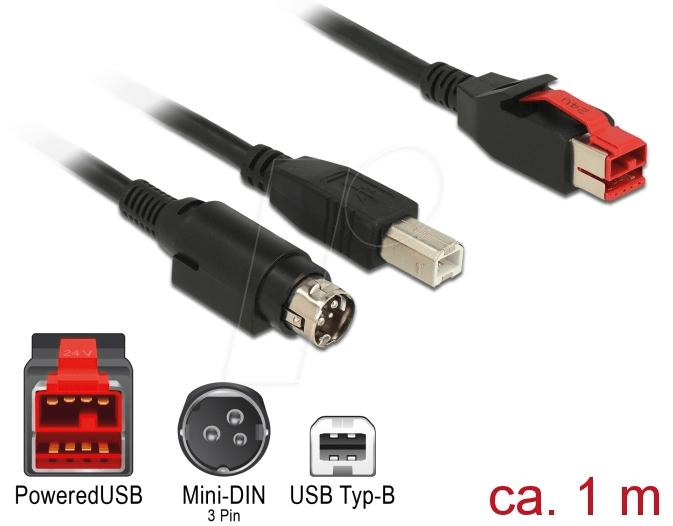 Image du produit Delock 85487 Câble PoweredUSB Connecteur 24 V (1 m, USB 2.0)