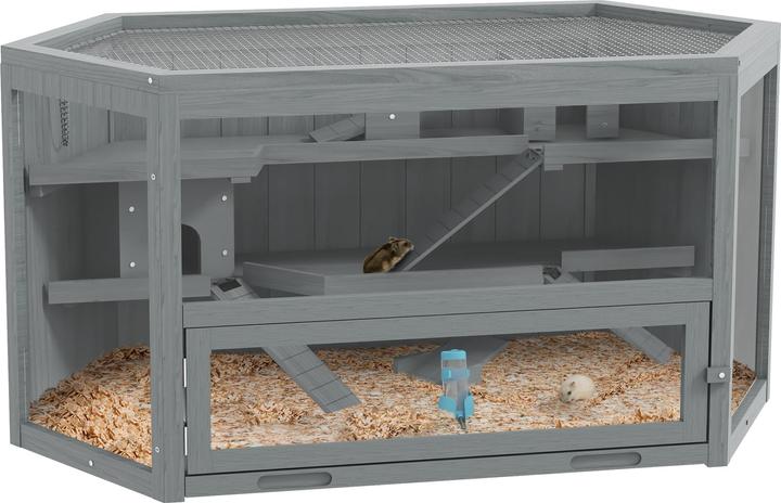Image du produit PawHut Hamsterkäfig Tannenholz, PS-Plexiglas Grau