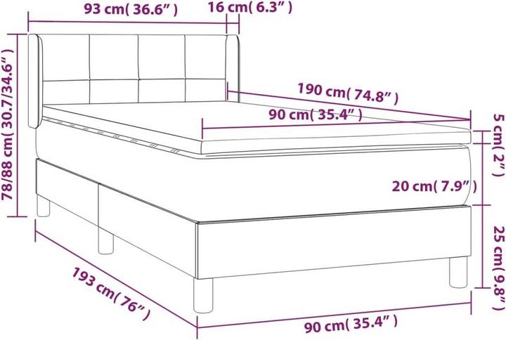 Produktbild vidaXL Boxspringbett (90 x 190 cm)