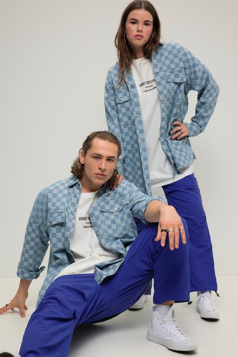Immagine prodotto Studio Untold Camicia di jeans unisex dal taglio oversize con design a scacchi e maniche lunghe (L)