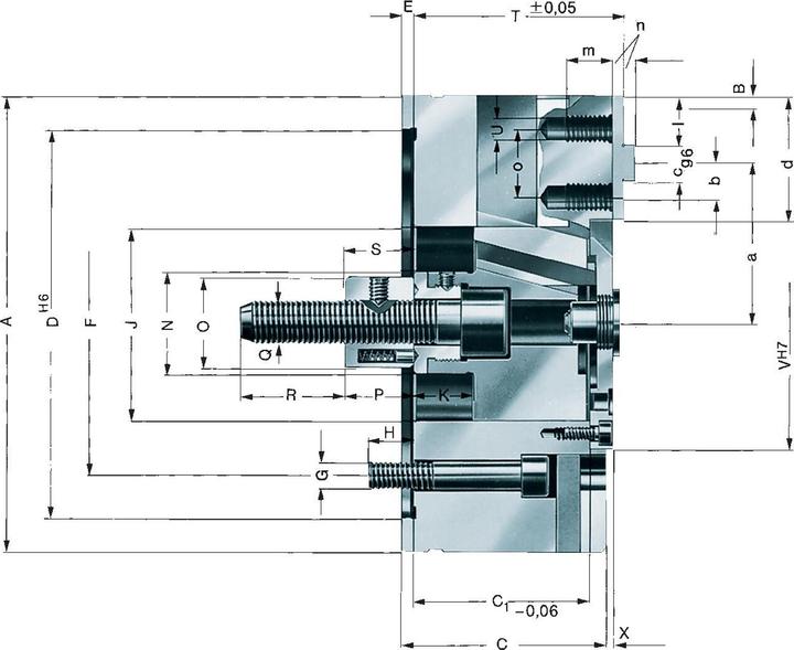 Produktbild Röhm Kraftspannfutter KFD 85, 3-Backen, mit Kreuzversatz, Zylindrische Zentrieraufnahme