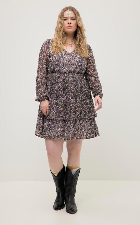 Image du produit Studio Untold Robe mini, ligne en A, imprimé cachemire, jupe à volant, manches longues (50, 52)
