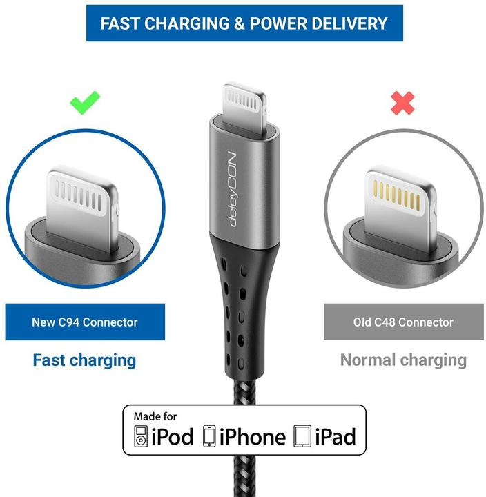 Produktbild deleyCON USB-2.0-Kabel USB C - Lightning 1.5 m (1.50 m, USB 2.0)