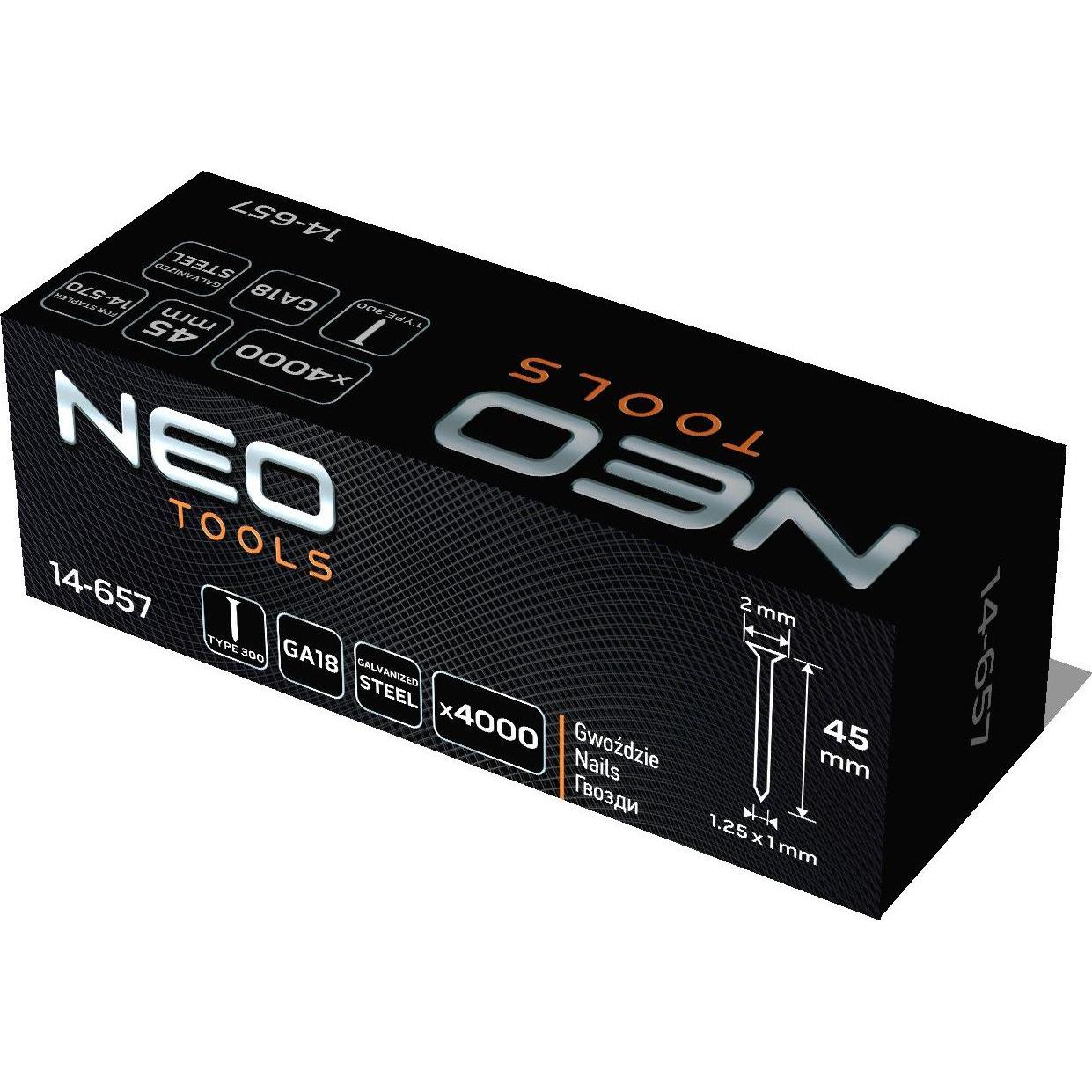 Neo, Tackerklammern + Tackernägel, Verzinkte Nägel für pneumatischen Tacker (14-570), GA18, Typ 300 (F), Länge 45 mm, 40...