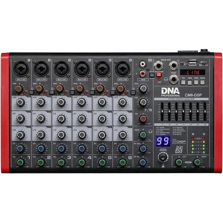 Red Dingo DNA CM8-DSP Audiomischpult USB MP3 Bluetooth Phantom, Mixer audio, Rosso, Nero, Grigio