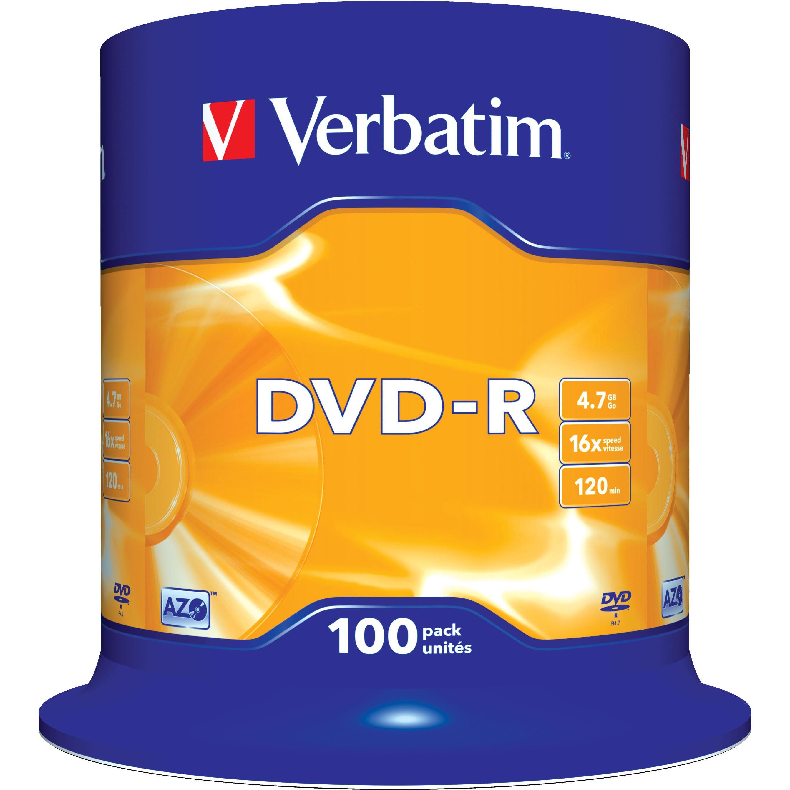 Verbatim DVD-R, 16x, 4.7GB, 100er Spindel (100 x), Optischer Datenträger