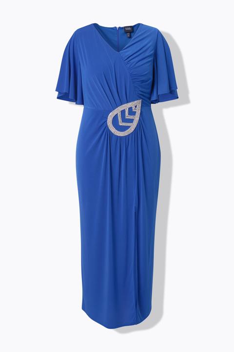 Image du produit Ulla Popken Robe maxi manches courtes et décolleté en V, drapé, application (54)