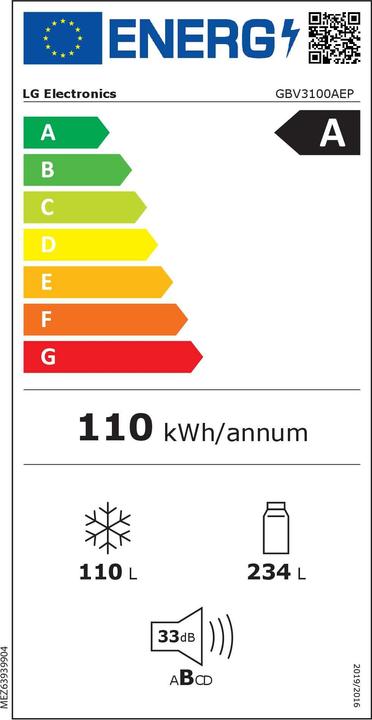 Energy Label LG GBV3100AEP (Schwarz, Wechselbar, Rechts (344 l)