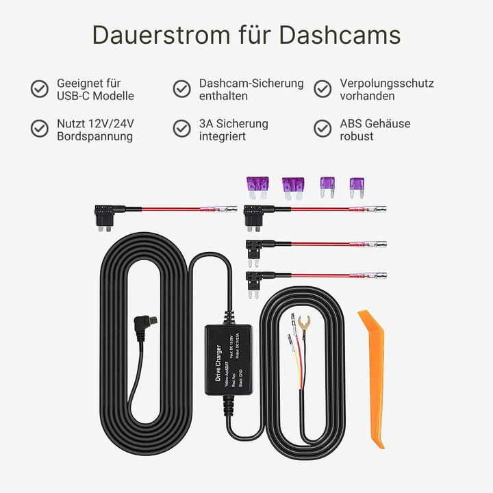 Actual product image Hermex Hardwire-Kit für Dashcam Einbau-Kit für Dauerstrom Stromanschluss-Set