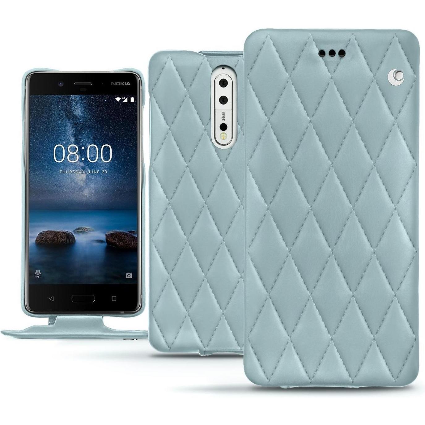 Noreve Lederschutzhülle vertikal (Nokia 8), Smartphone Hülle, Blau