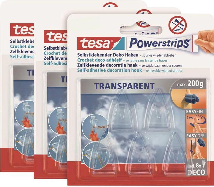 Image du produit tesa 3x crochets adhésifs pour le verre, capacité de rétention de 0,2kg, détachables sans trace &