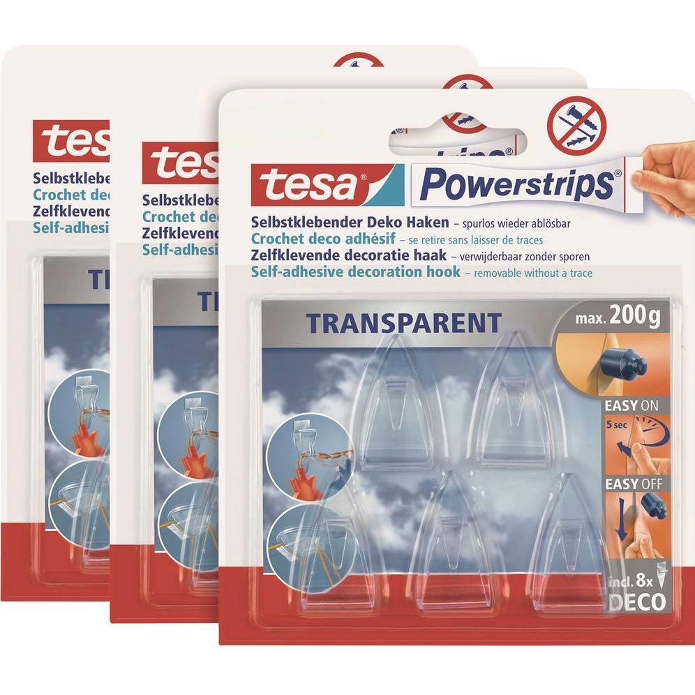 tesa, Klebehaken + Klebenagel, 3x Klebehaken für Glas, 0,2kg Halteleistung, spurlos ablösbar & wiederverwandbar, 15 Hake...
