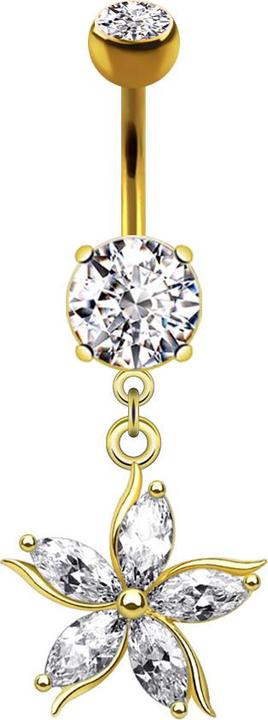 Produktbild Star Piercing Banane vergoldet mit Anhänger Kristallblume (Messing, Chirurgenstahl 316L)