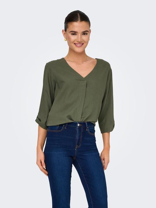 Produktbild JdY Normal geschnitten V-Ausschnitt Umgeschlagene Ärmelbündchen Top Top (XS)