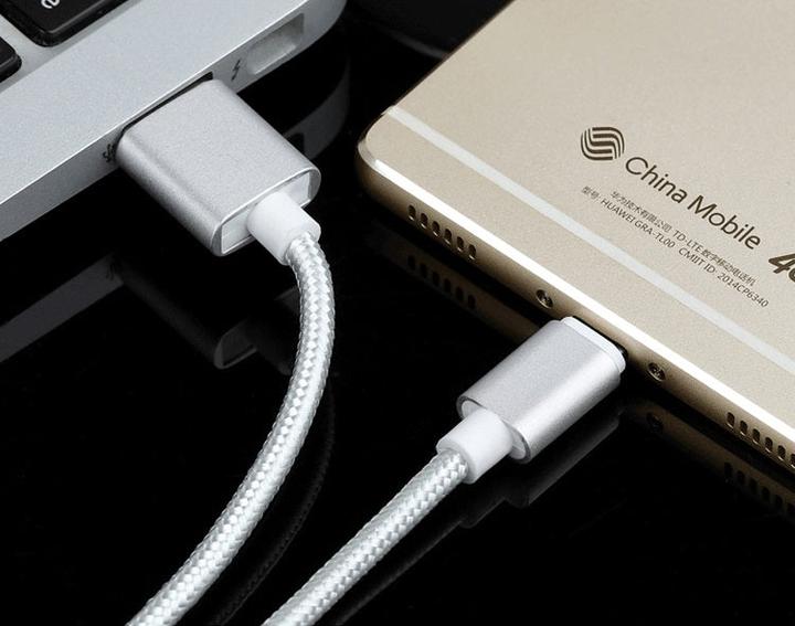 Image du produit Hermex Anki Micro USB Métal Câble de charge Tissu Câble de données 1m ARGENT (1 m, USB 3.0)